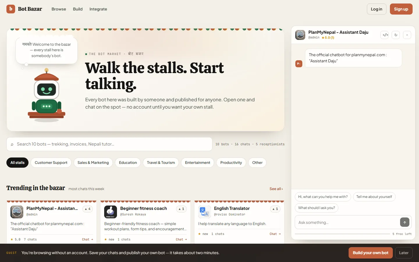 The TheBotBazar landing page