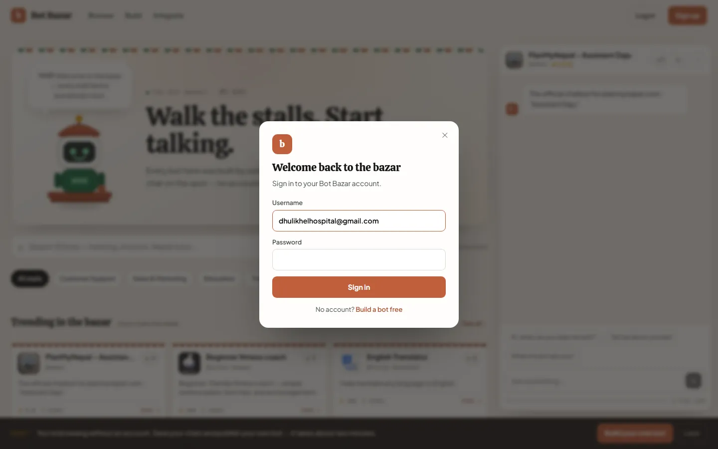 The login window
