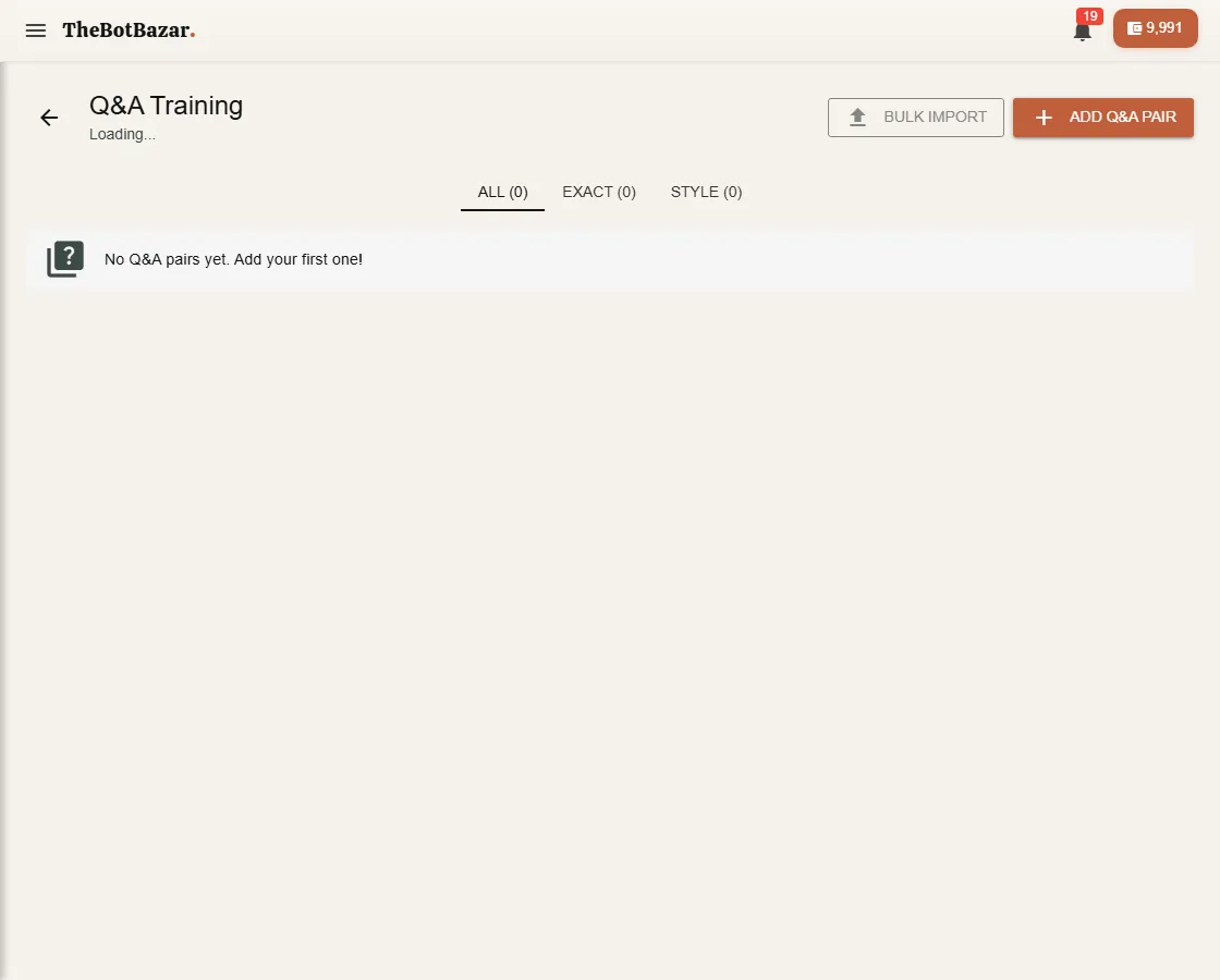 Q&A training for a bot