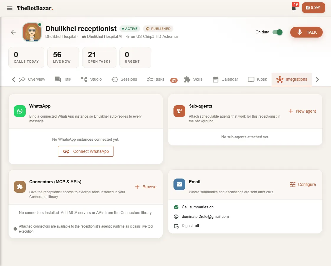 Receptionist integrations