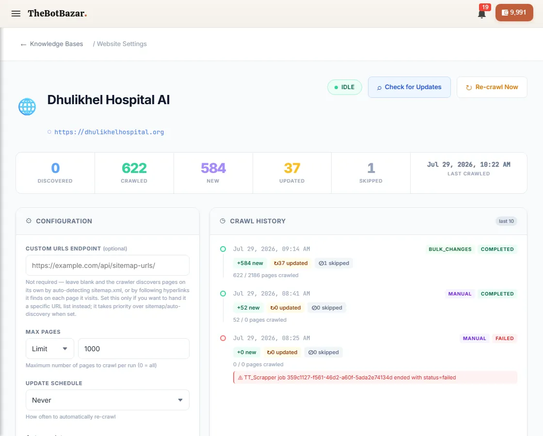Website bot settings